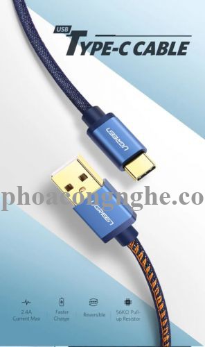 Ugreen 40343 0.5M màu Xanh Cáp sạc USB TypeC cao cấp US250 30040343